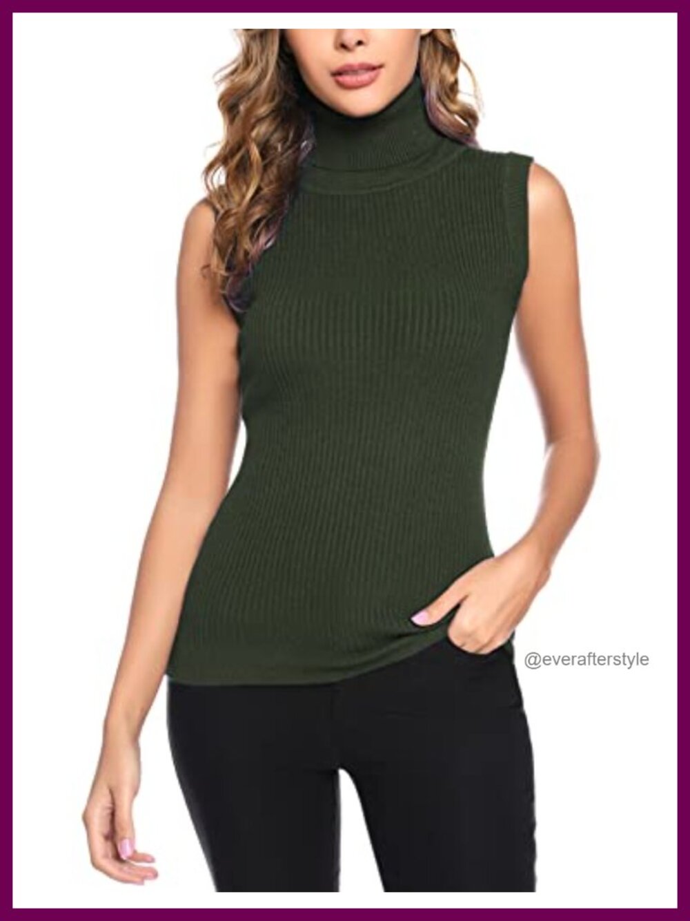 Sleeveless Turtleneck Tank Top Rayon Nylon Slim Fit Business Casual Layering